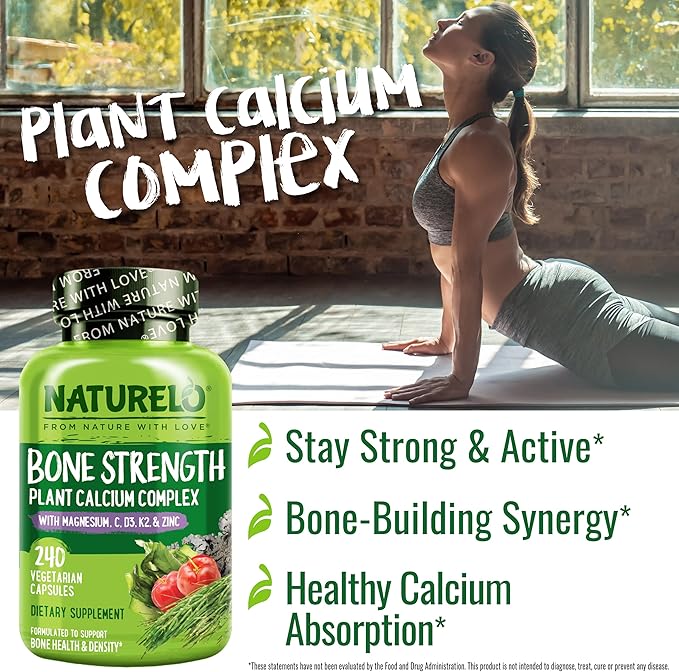 NATURELO Calcium Supplement - for Bone Strength with Calcium 600mg - 240 Vegetarian Capsules and One Daily Multivitamin for Women 50+ (Iron Free) - 120 Capsules - 4 Month Supply Bundle