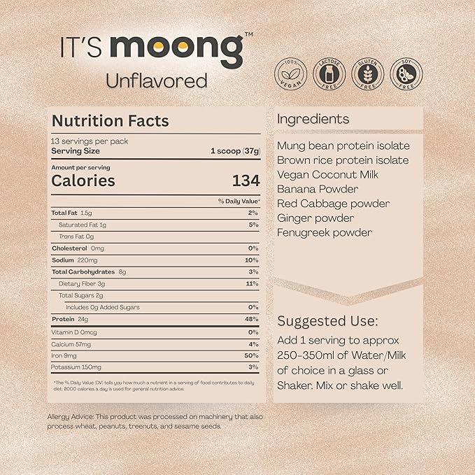 It's Moong Plant Protein Powder Unflavored | Mung Bean &amp Brown Rice Isolate Blend Ginger &amp Fenugreek 24g Protein &amp 4.7g BCAAs | Vegan Gluten Free Soy Free Lactose Free Non-GMO 17.64