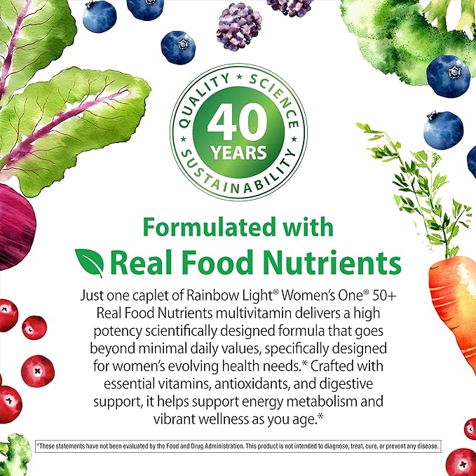 Rainbow Light Multivitamin for Women 50+ Vitamin C D &amp Zinc Probiotics Women’s One 50+ Multivitamin Provides High Potency Immune Support Non-GMO Vegetarian 150 Tablets