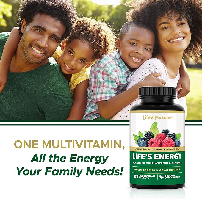 Life's Energy Advanced Daily Multivitamin for Men &amp Women Energy &amp Immune Support Supplement with Super Greens - Antioxidants &amp Enzymes - Iron Free Vegetarian 120 Tablets by Life's Fort