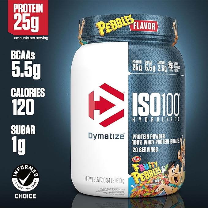 Dymatize Bundle ISO100 Hydrolyzed Protein Powder in Fruity Pebbles &amp Cocoa Pebbles Flavors 20 Servings per Tub