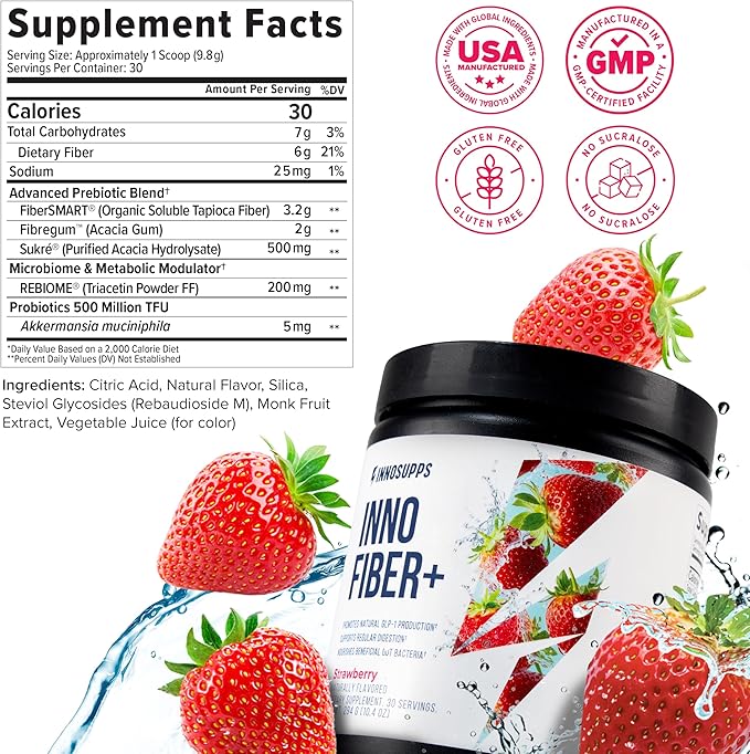 Inno Fiber+ 6g Daily 3-in-1 Fiber Supplement + Prebiotic Probiotic and Postbiotic for Men &amp Women Supports Digestive Health Gut Health 30 Servings