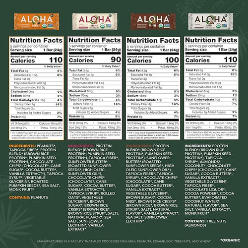 ALOHA Organic Plant Based Protein Bar MINIS | VARIETY PACK | GLP-1 Friendly 20 Count 24g Bars | Vegan Low Sugar Gluten Free Low Carb Non-GMO No Stevia No Soy No Sugar Alcohols