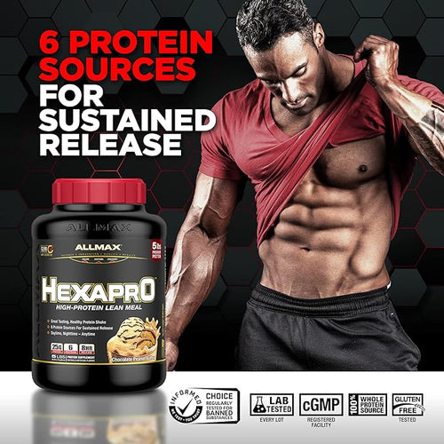 ALLMAX HEXAPRO Strawberry - 2 lb - 25 Grams of Protein Per Serving - 8-Hour Sustained Release - Zero Sugar - 21 Servings
