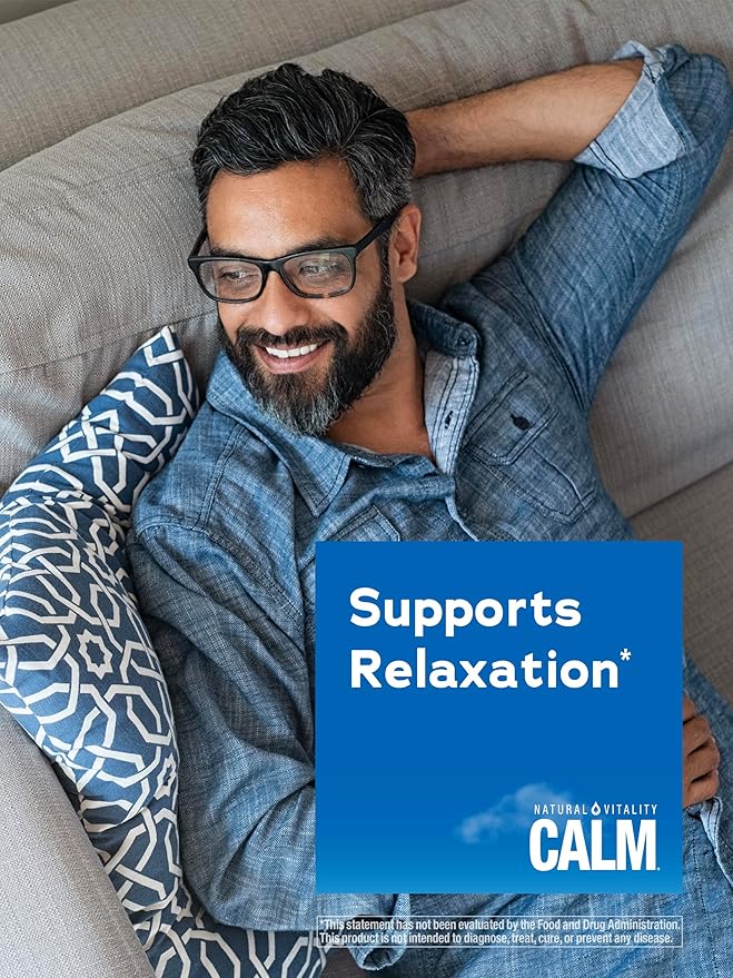 Natural Vitality Calm Magnesium Supplement Anti-Stress Drink Mix Powder Gluten Free Vegan &amp Non-GMO Sweet Lemon 16 oz
