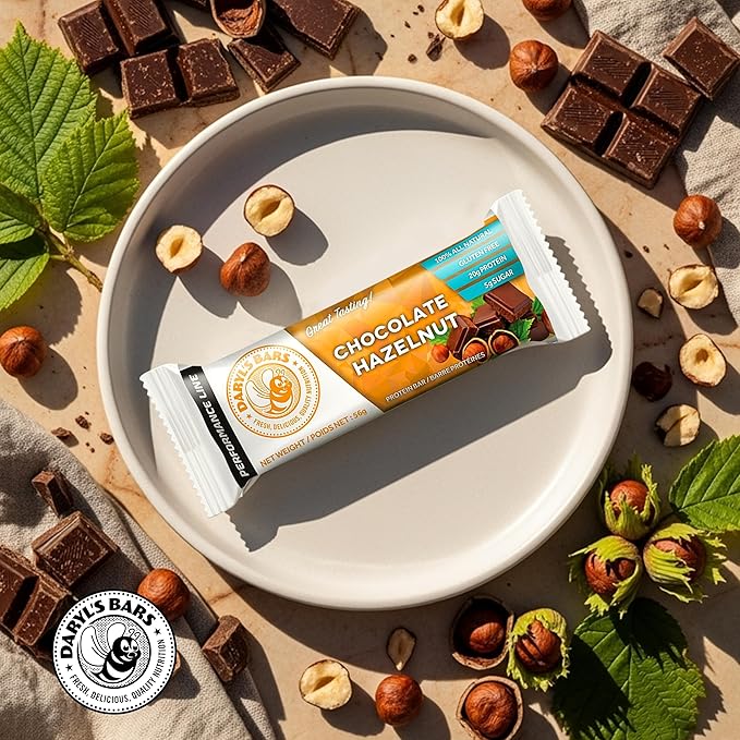 Daryl's Bars Chocolate Hazelnut On the Go Whey Protein Bars Gluten Free 20gr of Protein Snack Meal Replacement Pack of 1