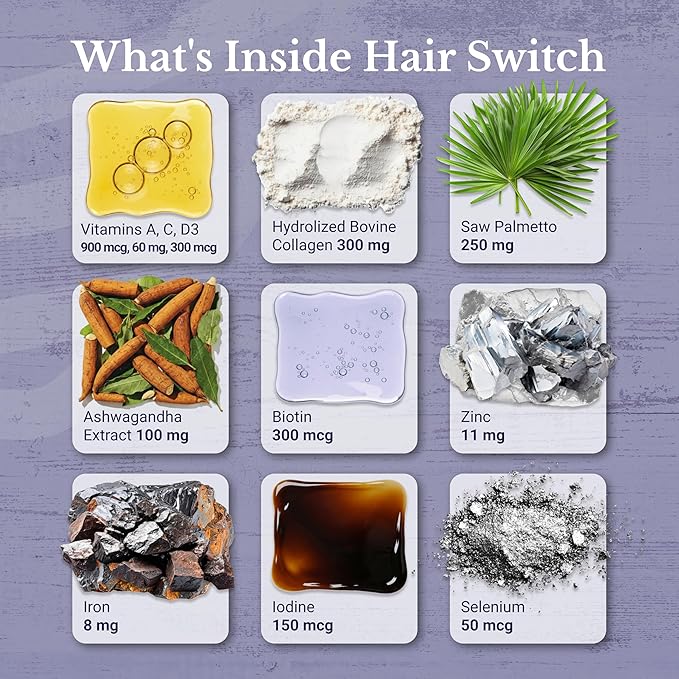 Hair Switch - Supplements for Hair and Scalp - Biotin Zinc Selenium and More - Hair Activation Formula for Men and Women 1 Bottle