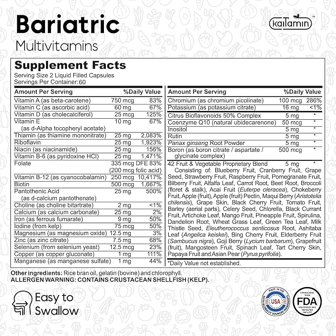 Bariatric Multivitamin with Iron + Vitamin Brain Matrix with Ginkgo Biloba + Blood Pressure Support Supplement with Garlic Hibiscus and Hawthorn