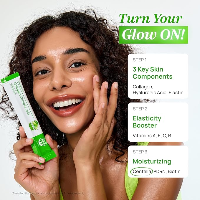 FOODOLOGY Collagen Centella Jelly (Green Apple) – Collagen Peptide with PDRN – Biotin Vitamin A &amp E for Skin Glow Hair &amp Nails – Korean Beauty Supplement – 10 Sticks