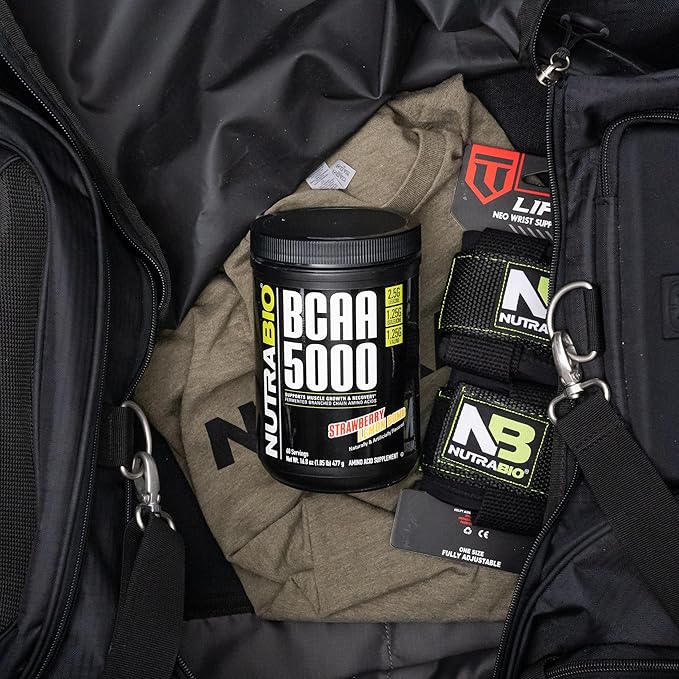 NutraBio BCAA 5000 Powder - Vegan Fermented BCAAs - Supports Lean Muscle Growth Recovery Endurance - 60 Servings - Strawberry Lemon Bomb