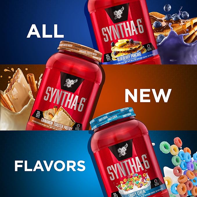 BSN SYNTHA-6 Premium Protein Powder with 6g of Fiber Whey Protein Micellar Casein Milk Protein Isolate Blend 5g Fat Blueberry Pancake 28 Servings (Packaging May Vary)