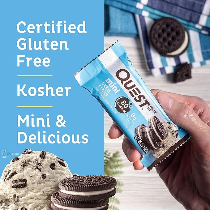 Quest Nutrition Crispy Chocolate Peanut Butter Hero Protein Bar 18g Protein 1g Sugar 3g Net Carb Gluten Free Keto Friendly 12 Count and Mini Cookies &amp Cream Protein Bars High Protein Low Carb Keto