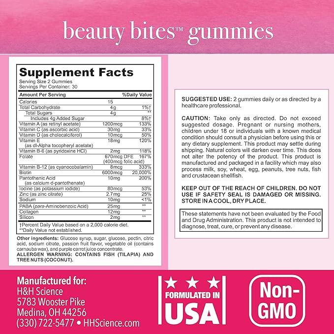Beauty Bites Biotin Gummy Vitamins - Hair Skin Nails Supplement for Hair Growth and Healthy Skin* - Passion Fruit Flavored Gummies with 6000 mcg Biotin Collagen and Vitamins