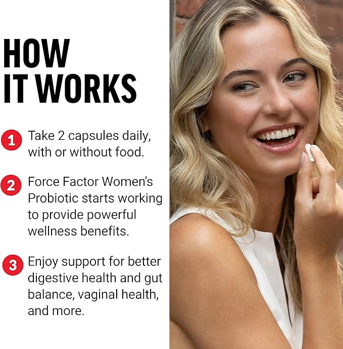 Force Factor Probiotic for Women 50 Billion CFU Women’s Probiotic for Digestive Health Immunity and Vaginal Health 10 Strains with Lactobacillus Acidophilus Vegan 60 Capsules