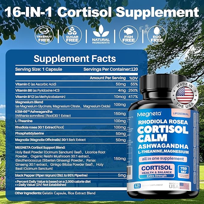 Cortisol Balance &amp Sleep Support for Women &amp Men – Natural Calm Formula with Magnesium Ashwagandha &amp L-Theanine – Supports Restful Sleep Relaxation Focus &amp Healthy Cortisol Levels –