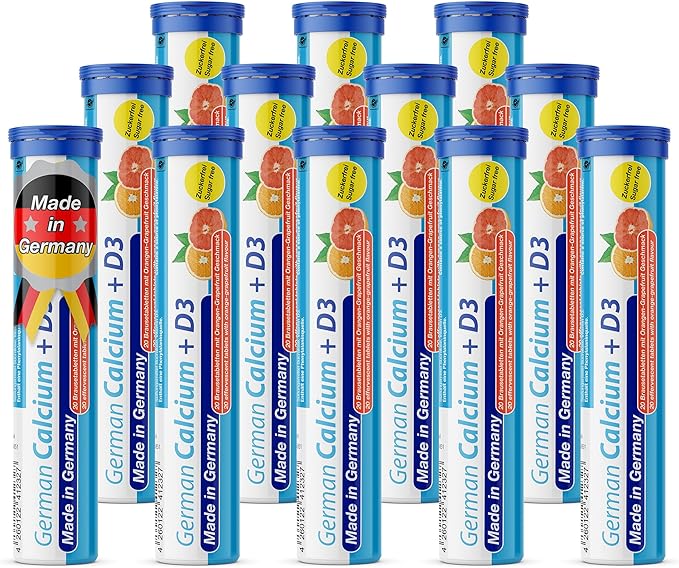 German Calcium + VIT. D - 240 Vegetarian Drink Effervescent Tablets - Orange-Grapefruit Flavor - Made in Germany