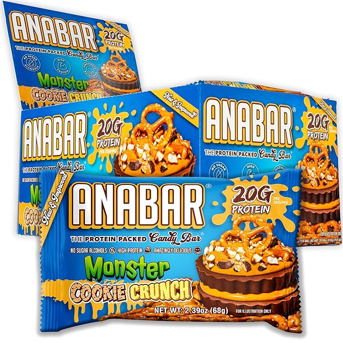 Anabar Protein Bar The Protein-Packed Candy Bar Amazing Tasting Protein Bar No Sugar Alcohols High Protein Amazingly Delicious 20 Grams of Protein (12 Bars Monster Cookie Crunch)