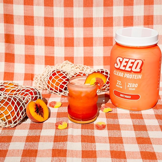 SEEQ Clear Protein Powder - Juicy Peach - 22 Servings - 22g Clear Whey Protein Isolate - Zero Sugar - 0g Lactose - Allergen Friendly - GLP1 Support - Bone Health - Muscle Post Workout Recovery