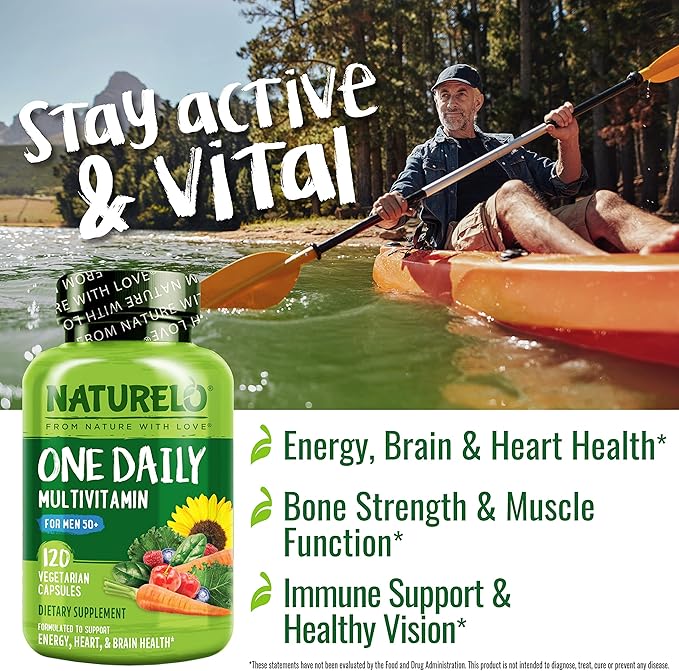 NATURELO One Daily Multivitamin for Men 50+ 120 Capsules One Daily Multivitamin for Women 50+ (Iron Free) 120 Capsules - 4 Month Supply Bundle