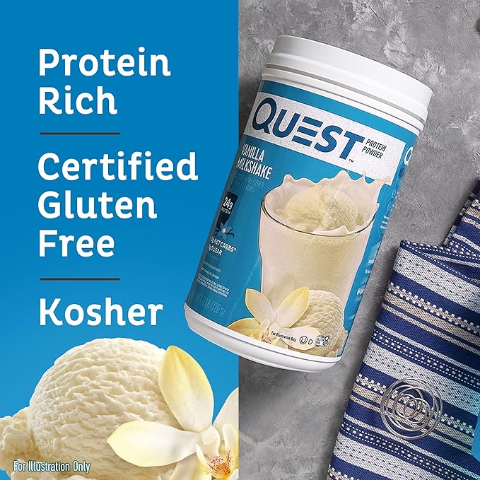 Quest Nutrition Vanilla Milkshake Protein Powder 24g of Protein 1g of Sugar 1.6 Pound 23 Servings &amp Peanut Butter Protein Powder 23g Protein 1g Sugar Low Carb Gluten Free