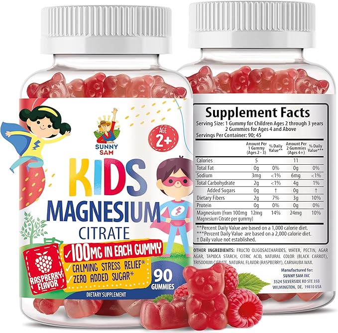 Magnesium Gummies for Kids &amp Adults - 100mg - Calm Magnesium Chews - Magnesium Citrate Chewable Supplement for Mood &amp Muscle Support - Citrato de Magnesio para Niños - 90 Gummies