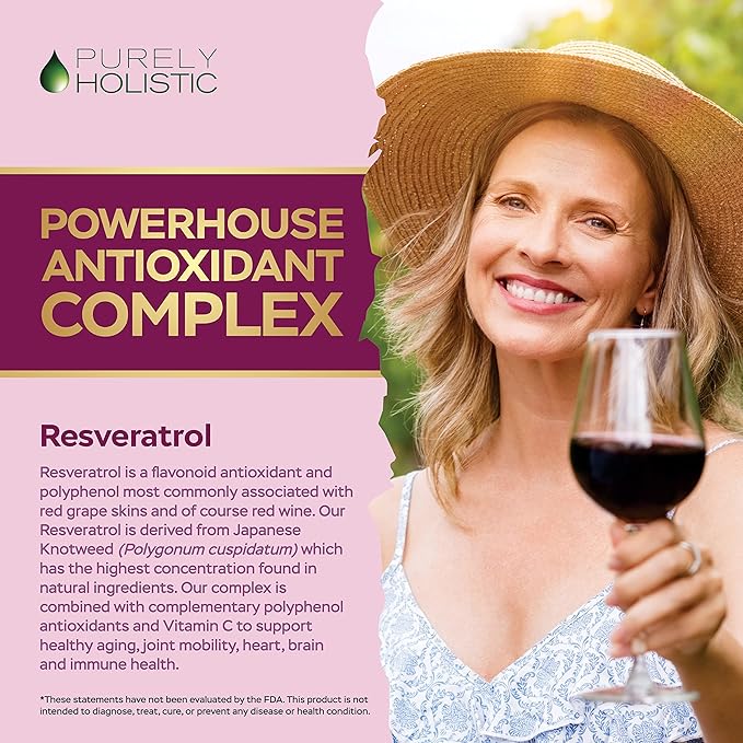 Purely Holistic Resveratrol 1450mg 90 Servings Trans-Resveratrol Antioxidant Supplement with Vitamin C and Polyphenol Complex 180 Vegan Capsules