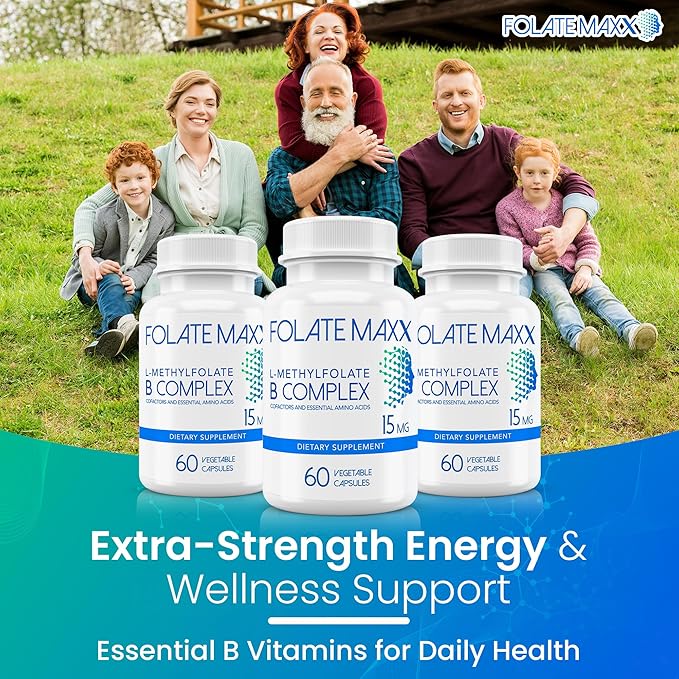 L Methylfolate 15mg with Active Vitamin B Complex – 60 Capsules – High Potency 5-MTHF with B6 Blend and Methyl B12 Supplement – 3-in-1 Non-GMO Gluten Free (2-Month Supply)