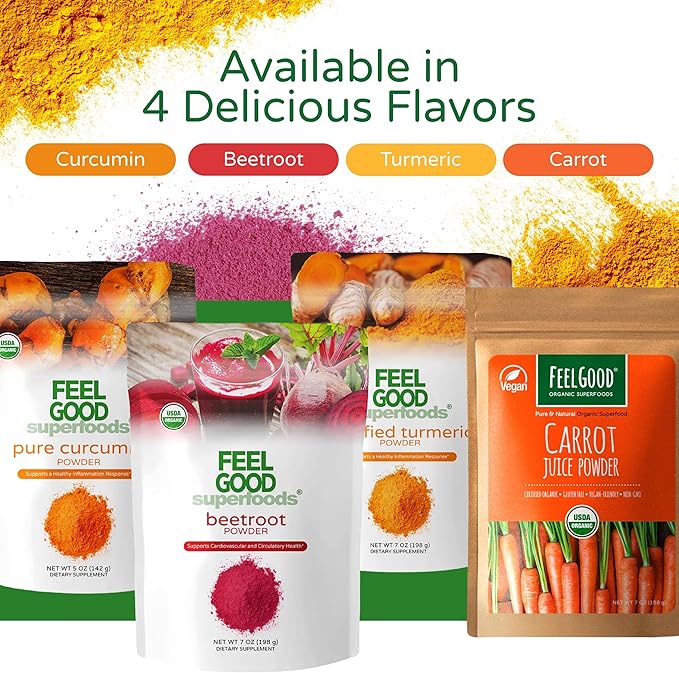 FEEL GOOD Superfoods Pure Curcumin Powder Organic Non-GMO Vegan from Bulk Ground Turmeric Root from India Curcuma Longa Joint Supplement 5 oz