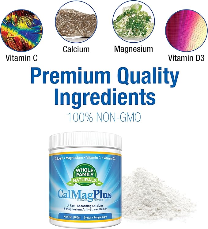 Calcium Magnesium Powder Supplement - CalMag Plus with Vitamin C &amp D3 - Gluten Free Non GMO - Natural Calm Cal Mag Drink - Cal-Mag for Muscles - Calm Sleep Magnesium Drink Powder - Calcium Supple