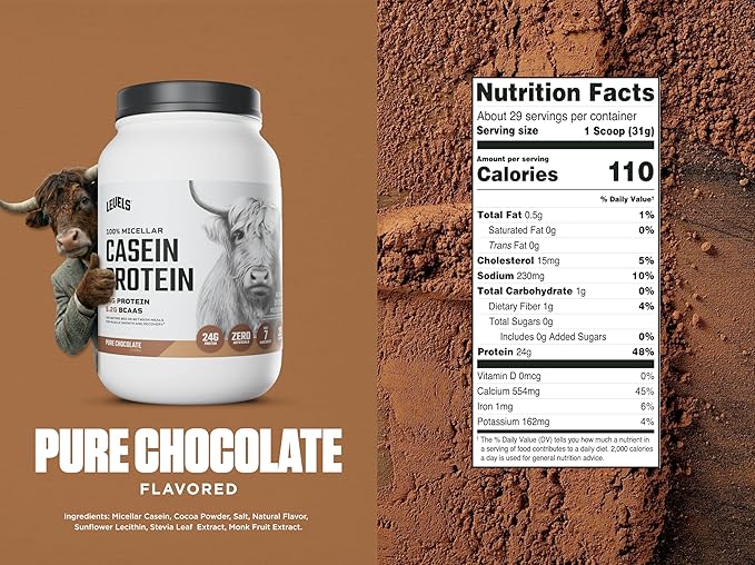 Levels 100% Micellar Casein Protein Hormone Free Chocolate 2LB