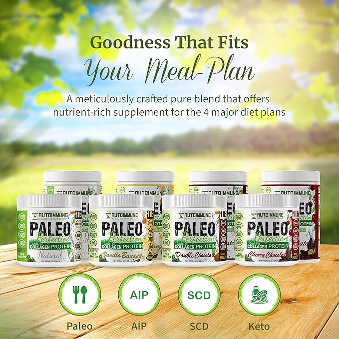 Paleo Perfection Double Chocolate Grass Fed Beef Collagen Protein Powder without Stevia - Paleo Keto SCD AIP Protein Powder w/ Apple Fiber Carrot Broccoli - 1lb Protein Powder &amp Superfood Ble