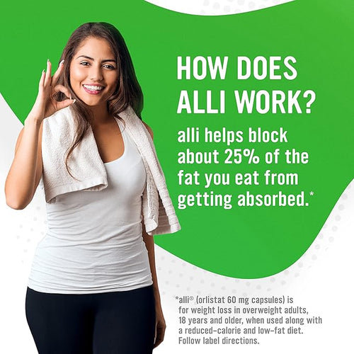 alli Weight Loss Diet Pills Orlistat 60 mg Capsules Non Prescription Weight Loss Aid 120 Count Refill Pack