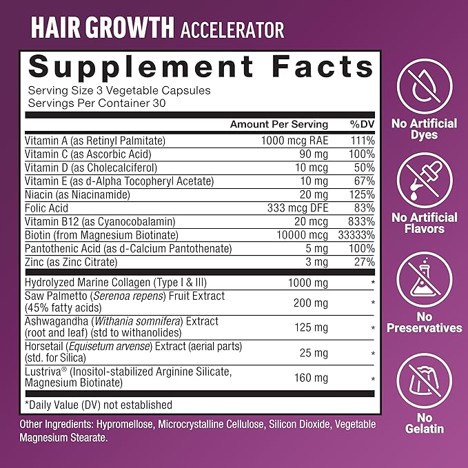 Force Factor Hair Growth Accelerator Capsules 90 Capsules + Amazing Ashwa Complete Calm Support with KSM-66 Ashwagandha Blueberry Pomegranate 60 Soft Chews