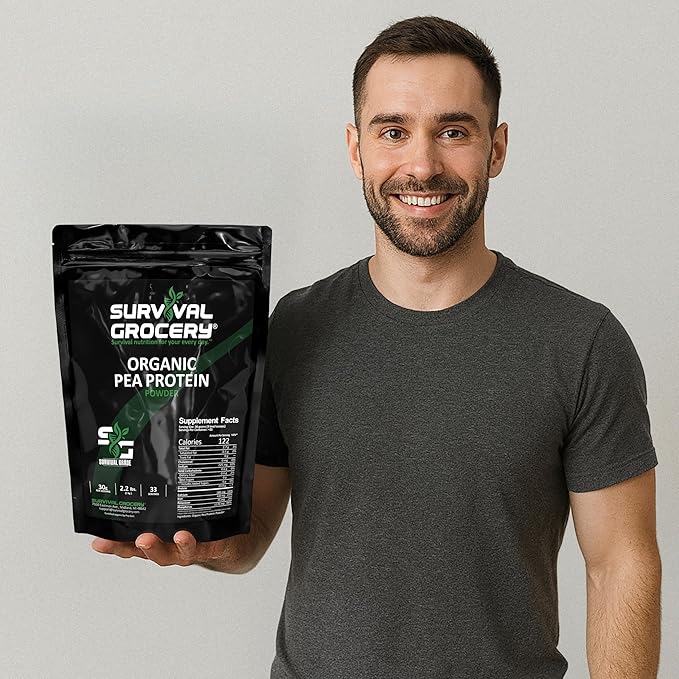 Survival Grocery® Organic Pea Protein - Organic Non-GMO North American Grown &amp Produced Gluten Free Vegan Survival Grade Protective Bulk Bags with Long Shelf Life (15 lbs./3 Bags)