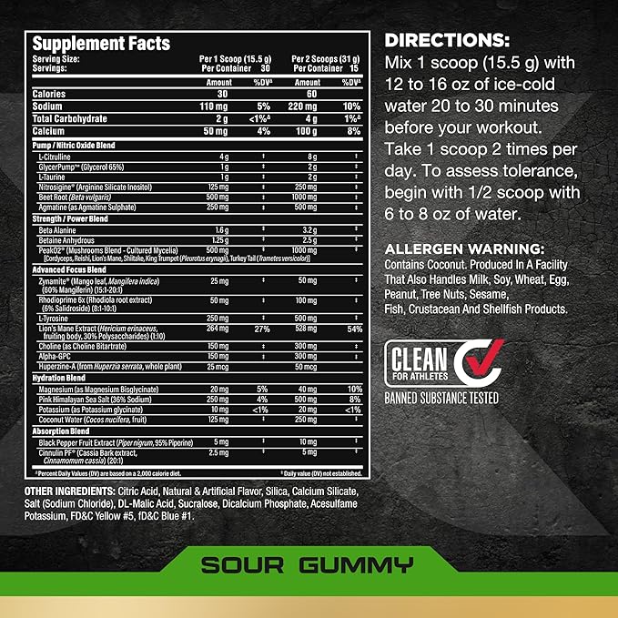 ALLMAX Impact Pump Xtreme Sour Gummy - 465 g - Stim-Free Pre-Workout Formula - Supports Pumps Endurance &amp Hydration - Up to 30 Servings