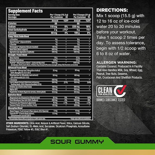 ALLMAX Impact Pump Xtreme Sour Gummy - 465 g - Stim-Free Pre-Workout Formula - Supports Pumps Endurance &amp Hydration - Up to 30 Servings