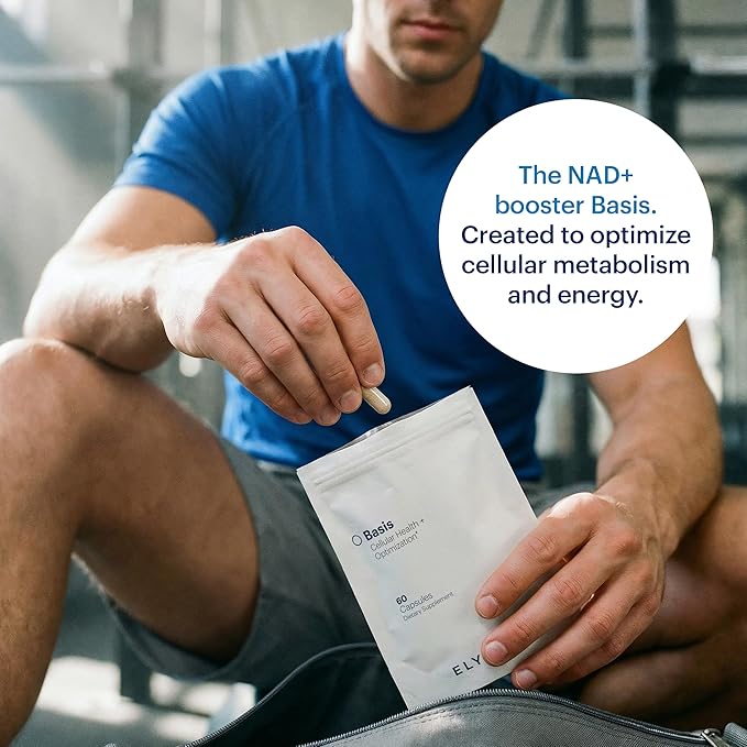 ELYSIUM Basis NAD Plus Supplement 30 Servings - with Nicotinamide Riboside 250mg and Pterostilbene 50mg - Healthy Aging Supplement &amp Cellular Energy
