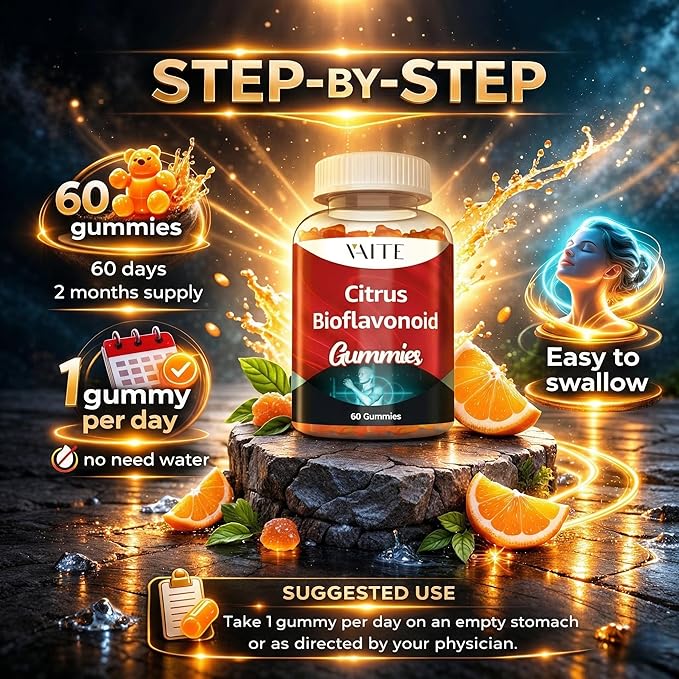 VAITE Citrus Bioflavonoid Complex Supplement 1000mg – Antioxidant Properties Citrus-Derived Bioflavonoids Sugar-Free Chewable Formula Non-GMO Gluten-Free Soy-Free Daily Use 60 Gummies