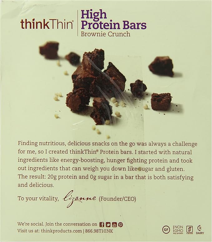 ThinkThin High Protein Bar Brownie Crunch 60 g Bars 10 Count