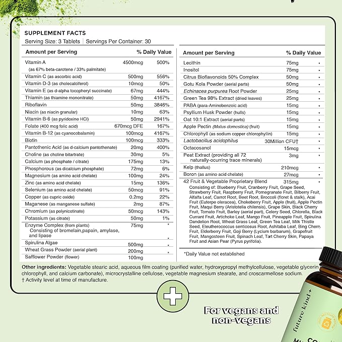 Future Kind Multivitamin Bundle - Vegan Complete Multivitamin and Vegan Essential Multivitamin - Vegan Vitamin B12 Omega 3 and Vitamin D3 - Complete Multivitamin 42 Vitamins in 1 for Men and Women