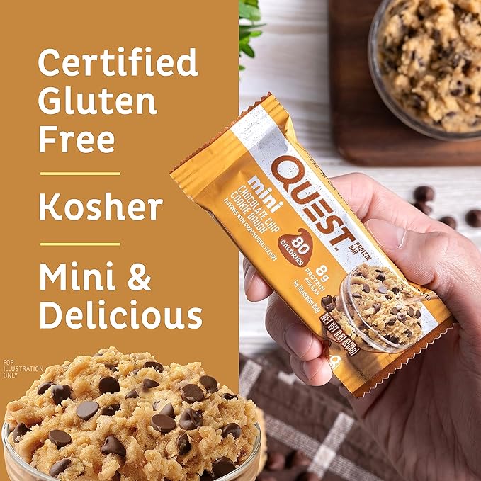 Quest Nutrition Mini Chocolate Chip Cookie Dough Protein Bars High Protein Low Carb &amp Cheese Crackers Cheddar Blast High Protein Low Carb Made with Real Cheese
