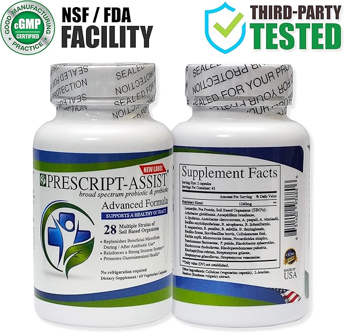 Prebiotics &amp Probiotics for Digestive &amp Immune Health with Pea Protein Advanced - Plant-Based 28 Strains Soil Microflora - Vegan Supports Muscle Recovery &amp Gut Health 60 Capsules by Pres