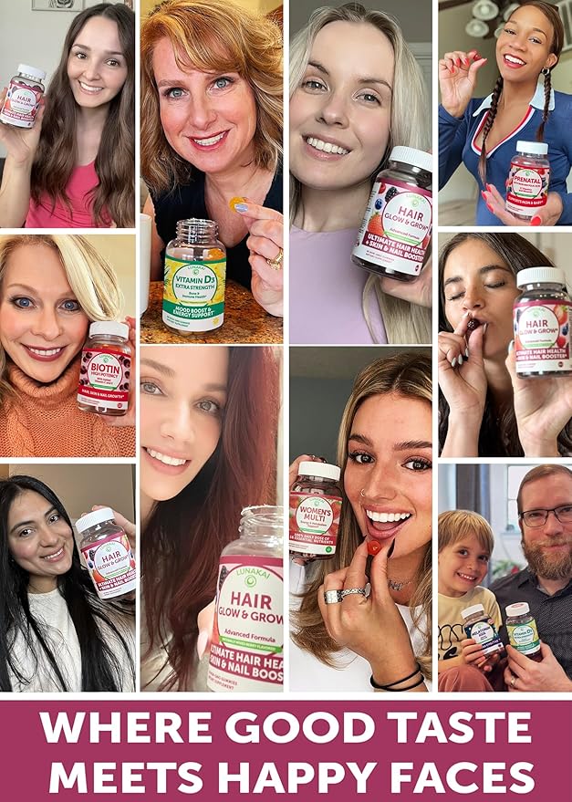 Lunakai USA Made Super Hair Gummies with Biotin Zinc Horsetail Extract &amp Saw Palmetto - Hair Growth Vitamins for Women &amp Men – Supports Thicker Longer Stronger Tresses Skin &amp Nails -