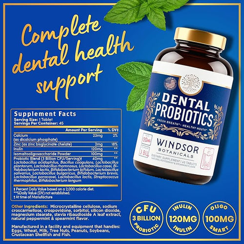 3-PACK Oral Probiotics for Teeth and Gums - 3BN CFU Lactobacillus Salivarius Acidophilus Rhamnosus - Bad Breath Treatment for Adults - 135 Chewable Mint Dental Probiotic Tablets for Women &amp Men