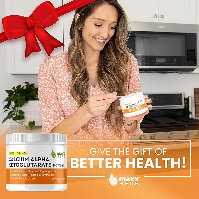 Maxx Herb Calcium AKG Pure Calcium Alpha - Ketoglutarate Powder (Ca-AKG) for Energy Vitality Mental Focus Clarity &amp DNA Structure Non-GMO &amp Gluten Free - 100 Gram Jar (67 Servings)