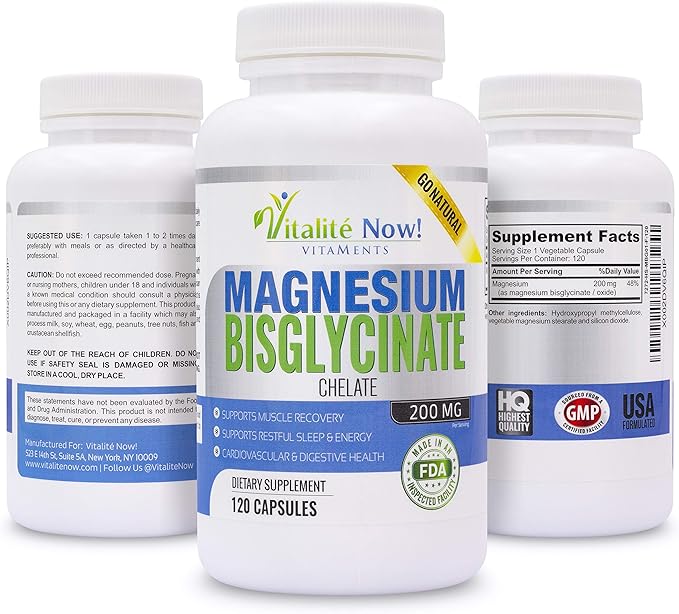 Magnesium Bisglycinate 200mg - 100% Chelated Capsules for Superior Absorption - Gentle Formula No Laxative Effect - Sleep Energy Cramps Muscle Support - Fully Reacted &amp Buffered