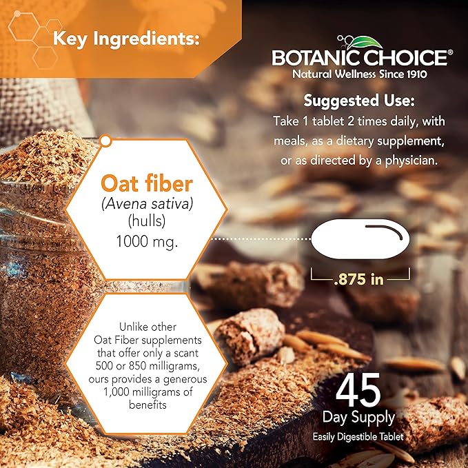 Botanic Choice Oat Fiber Dietary Supplement - Digestive Health for Women and Men - Pack of 2