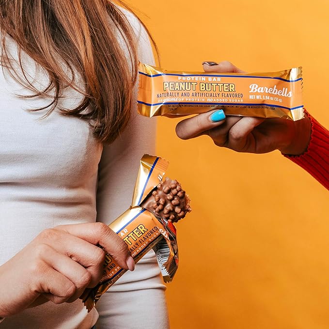 Barebells Protein Bars Peanut Butter - 12 Count 20g High Protein Treats - Chocolate Nutrition Bar with 1g Total Sugars - On-The-Go Breakfast or Post-Workout Snack
