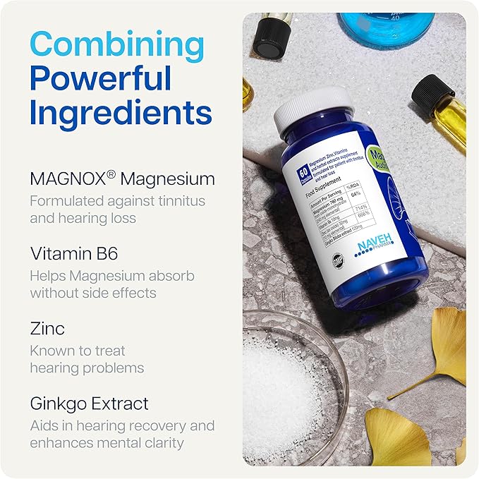 MAGNOX® AudioGuard Magnesium Supplement for Tinnitus Treatment | Tinnitus Relief for Ringing Ears | Natural Magnesium Complex | Dead Sea Minerals | High Absorption Magnesium | 60 Capsules