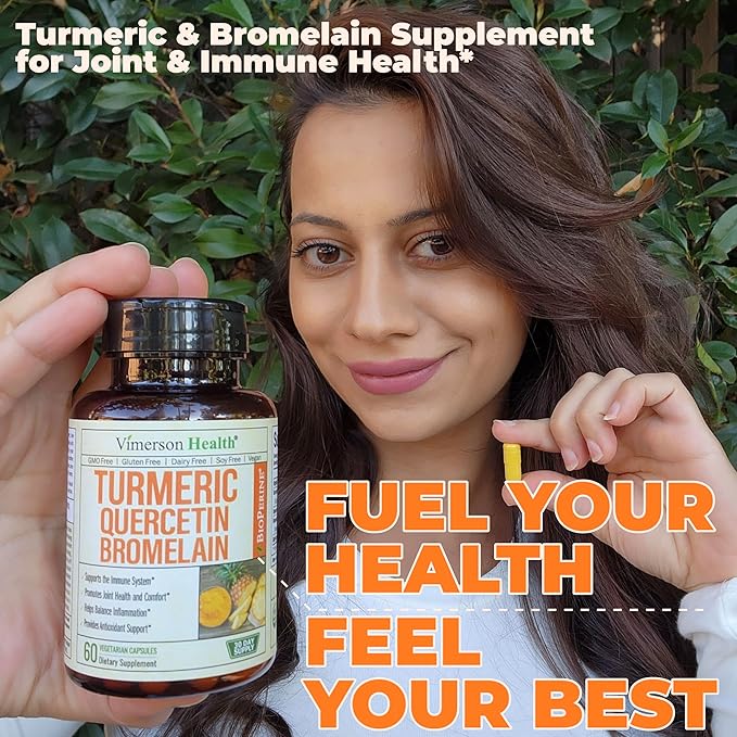 Quercetin with Bromelain Turmeric Curcumin Supplement – Allergy Relief Immune &amp Joint Support – Organic Turmeric Supplement w/Bioperine for Enhanced Absorption Quercetin 500mg Capsules 2 Pack